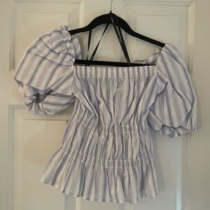 Laundry By Shelli Segal Blue and White Striped Blouse